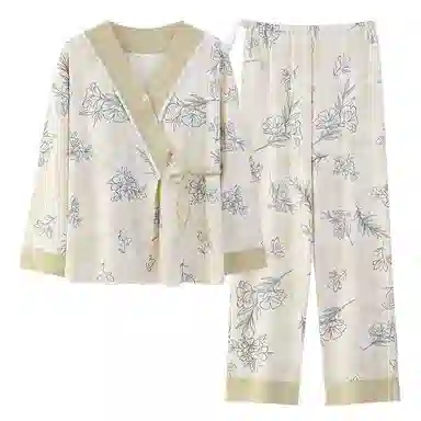 莫代尔 春秋清新带杯垫气质一体式月子家居服睡衣套装 女款