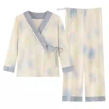 莫代尔 清新春秋气质一体式简约带杯垫月子家居服睡衣套装 女款