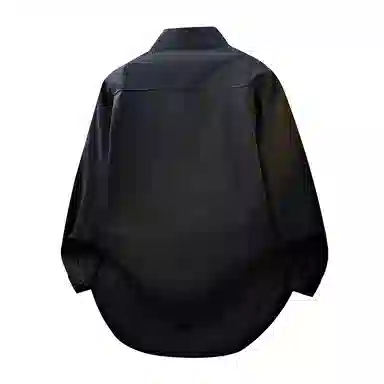 【dme】 简约纯色假两件长袖上衣休闲宽松百搭舒适潮流衬衫 男女同款