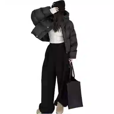 黛尔佳人 纯色宽松连帽适中棉服 女款