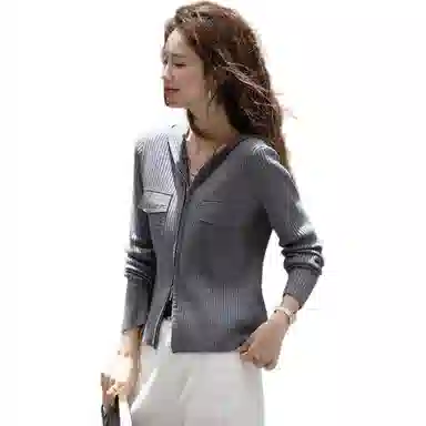 【dme】 秋季复古风连帽双头拉链线衫撞色拼接优雅简约时尚气质百搭休闲针织衫 女款