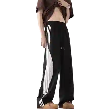 虫小绿 美式高街侧边拼接织带设计速干透气冰丝凉感降落伞工装裤宽松阔腿坠垂感显瘦百搭运动裤伞兵裤直筒休闲裤 男女同款