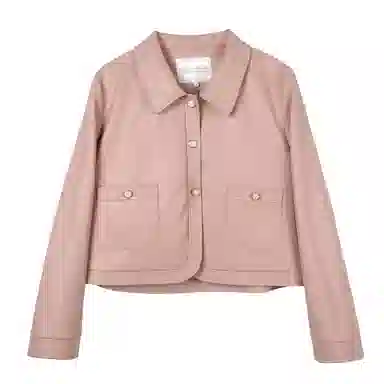 花栗鼠小姐 纯色翻领短款皮衣 女款