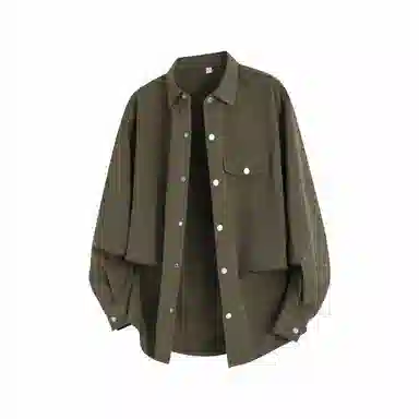 双星八特 学院风纯色宽松休闲翻领长袖衬衫 男女同款