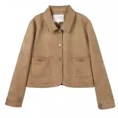 花栗鼠小姐 纯色翻领短款皮衣 女款