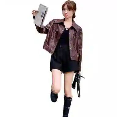 稻草人 时尚潮流休闲短款百搭秋冬外套皮衣 女款