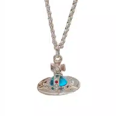 Vivienne Westwood New Tiny Orb Necklace Lake Blue Silver