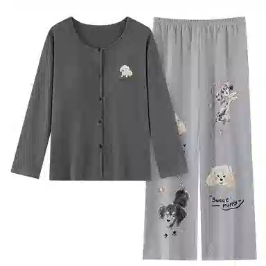 莫代尔 春秋季舒适柔软圆领开衫细腻免穿文胸带胸垫家居服可外穿睡衣套装 女款