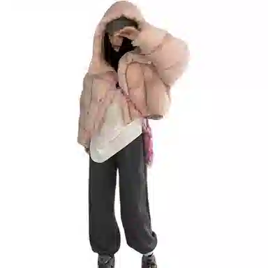 黛尔佳人 纯色宽松连帽适中棉服 女款