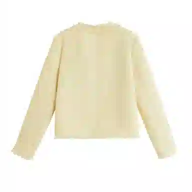 茵曼 优雅小香风短款外套毛边圆领长袖截短外套 女款