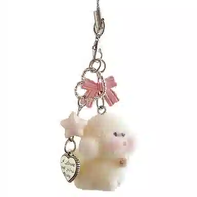 千桐 萌萌蝴蝶结小狗 可爱日系精致毛绒卡通甜美萌狗 时尚手机钥匙包包挂饰 简约森系俏皮小清新吊牌#好运 树脂 挂件 男女同款情侣款