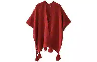 优幽兰 百搭简约高级感民族风红色镂空针织披风外套女云南新疆西藏拍照保暖斗篷外搭时尚休闲配旗袍 披肩 女款