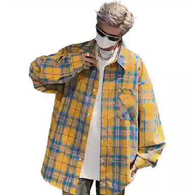 布客行 美式复古格子外套长袖衬衫套装 男女同款