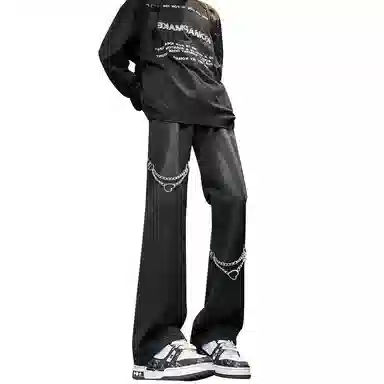 【重工绑带链条拼接】布客行 微喇修身显高显瘦显腿长潮牌休闲百搭美式高街复古纯色基础款水洗做旧废土风通勤弹力牛仔裤 男女同款