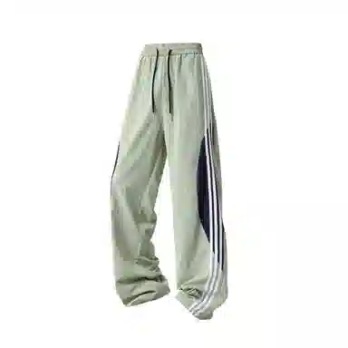 【三条杠拼接条纹撞色明线设计】布客行 青少年早秋开学美式高街潮牌复古阔腿垂感抽绳运动舒适松紧长裤子休闲裤 男女同款