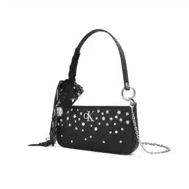 Calvin Klein Snow Country Love Letter Ido Lace Rhinestone Shoulder Bag Black