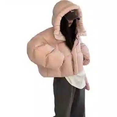 黛尔佳人 纯色宽松连帽适中棉服 女款