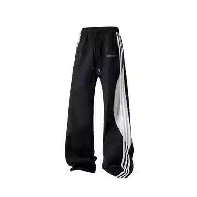 【三条杠拼接条纹撞色明线设计】布客行 青少年早秋开学美式高街潮牌复古阔腿垂感抽绳运动舒适松紧长裤子休闲裤 男女同款