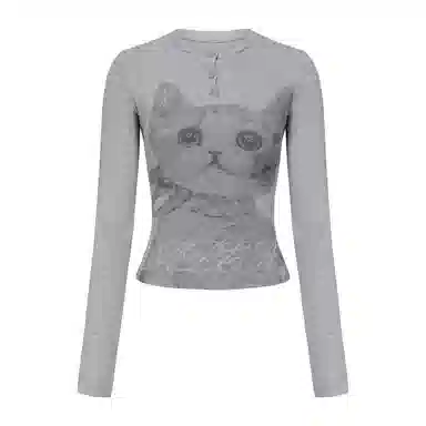 APEA Cat Print Henley Top