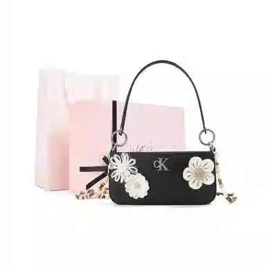 Calvin Klein Edor Woven Flower Shoulder Bag Black