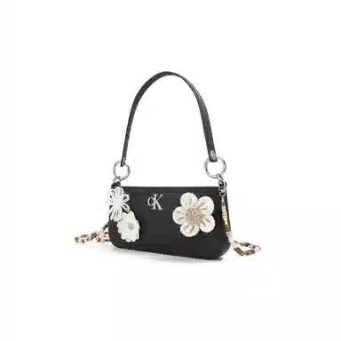 Calvin Klein Edor Woven Flower Shoulder Bag Black
