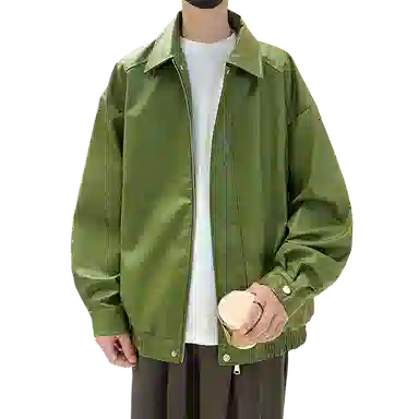 宝米卡 美拉德纯色翻领机车外套休闲春秋潮皮衣 男女同款