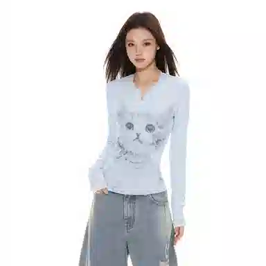 APEA Cat Print Henley Top