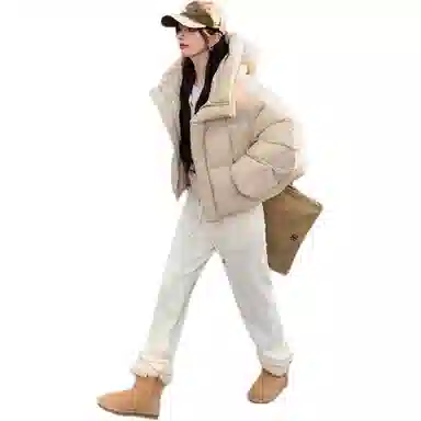 黛尔佳人 纯色宽松连帽适中棉服 女款