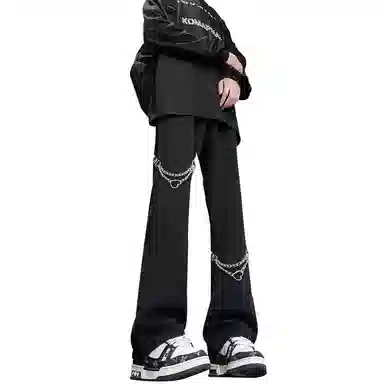 【重工绑带链条拼接】布客行 微喇修身显高显瘦显腿长潮牌休闲百搭美式高街复古纯色基础款水洗做旧废土风通勤弹力牛仔裤 男女同款