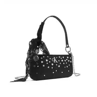 Calvin Klein Snow Country Love Letter Ido Lace Rhinestone Shoulder Bag Black