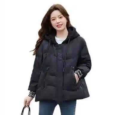 鸭鸭 秋冬季面包服保暖女短款小个子连帽宽松时尚保暖外套羽绒服 女款