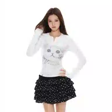 APEA Cat Print Henley Top