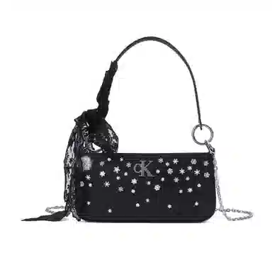 Calvin Klein Snow Country Love Letter Ido Lace Rhinestone Shoulder Bag Black