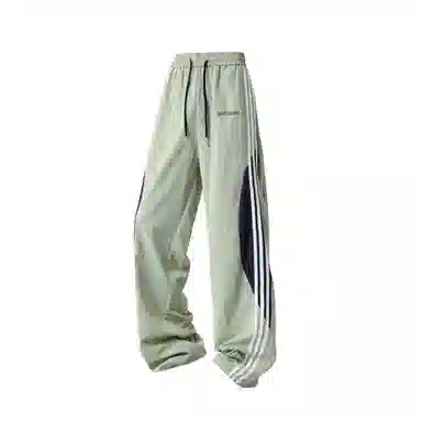 【三条杠拼接条纹撞色明线设计】布客行 青少年早秋开学美式高街潮牌复古阔腿垂感抽绳运动舒适松紧长裤子休闲裤 男女同款