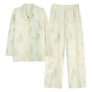 莫代尔 舒适柔软经典翻领开衫清新韩版个性家居服可外穿睡衣套装 女款