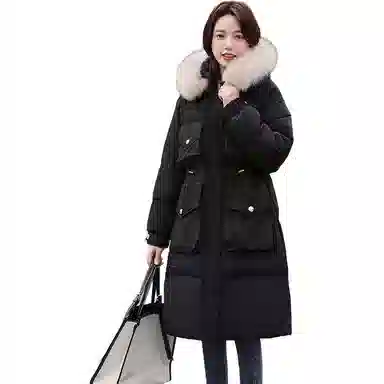 鸭鸭 中长款百搭狐狸毛领常规长袖羽绒服 女款