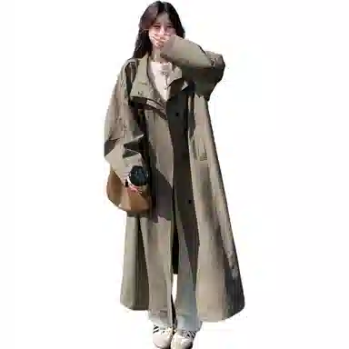 袋鼠 韩系过膝立领流行又酷又飒外套风衣 女款