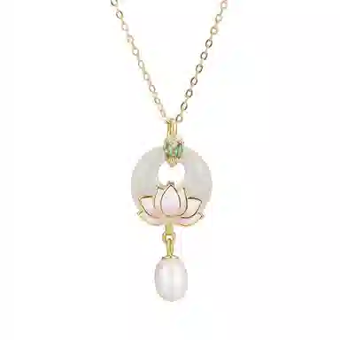 金戟 蛇头莲花 新中式国风生肖蛇守护 平安扣清透优雅锁骨链#好运#好运天然 玉髓 项链 女款