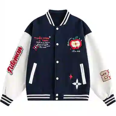 稻草人  苹果小猫毛巾绣美式潮牌拼接撞色棒球服 男女同款