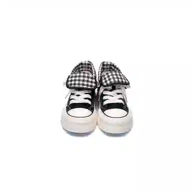 韩系小众百搭翻边格纹学院风舒适轻便防滑休闲运动两穿 耐磨增高减震 高帮 帆布鞋 女款