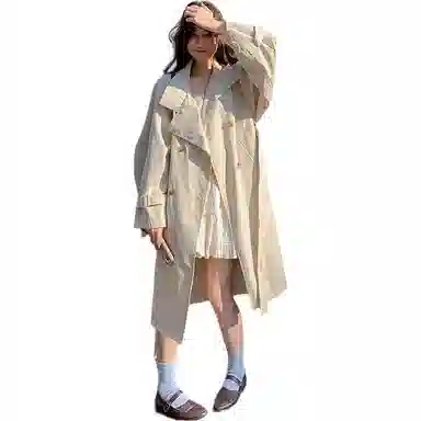 袋鼠 收腰显瘦韩系极简休闲过膝外套风衣 女款