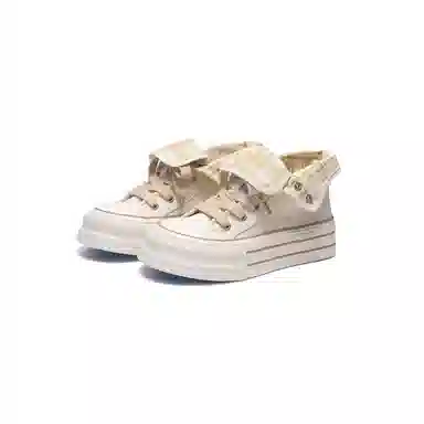 韩系小众百搭翻边格纹学院风舒适轻便防滑休闲运动两穿 耐磨增高减震 高帮 帆布鞋 女款