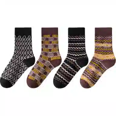 黛梦恋 复古菱格防臭吸汗中筒袜 女款