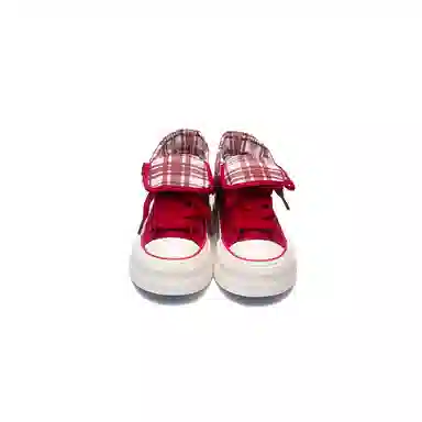 韩系小众百搭翻边格纹学院风舒适轻便防滑休闲运动两穿 耐磨增高减震 高帮 帆布鞋 女款