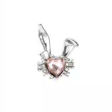 【buling⭐可爱甜酷】 攸委 粉色俏皮兔子镶钻戒指环韩系甜美少女心小众设计 合金 学生成人高级感时尚百搭开口食指戒 女款