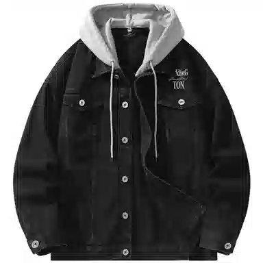 帕丁顿熊 美式基础款绅士小熊字母刺绣假两件连帽可拆卸复古水洗宽松百搭夹克牛仔外套 男女同款