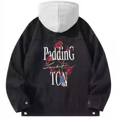 帕丁顿熊 美式基础款绅士小熊字母刺绣假两件连帽可拆卸复古水洗宽松百搭夹克牛仔外套 男女同款