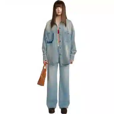 欧迪芬 复古做旧磨破衬衫女个性设计感衬衣休闲宽松显瘦百搭上衣潮流街头痞帅牛仔外套 女款