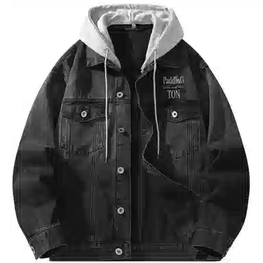 帕丁顿熊 美式基础款绅士小熊字母刺绣假两件连帽可拆卸复古水洗宽松百搭夹克牛仔外套 男女同款