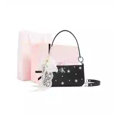 Calvin Klein Snow Country Love Letter Ido Lace Rhinestone Shoulder Bag Black